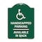 Signmission Handicapped Parking Available in Back W/ Graphic, Green & White Alum Sign, 18" x 24", GW-1824-23911 A-DES-GW-1824-23911 - alternate 1